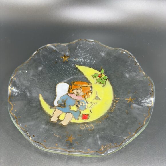 Hand Made Enameled Fused Glass Dish Signed Babs Ruffled Joy To The World Plate - Picture 1 of 13